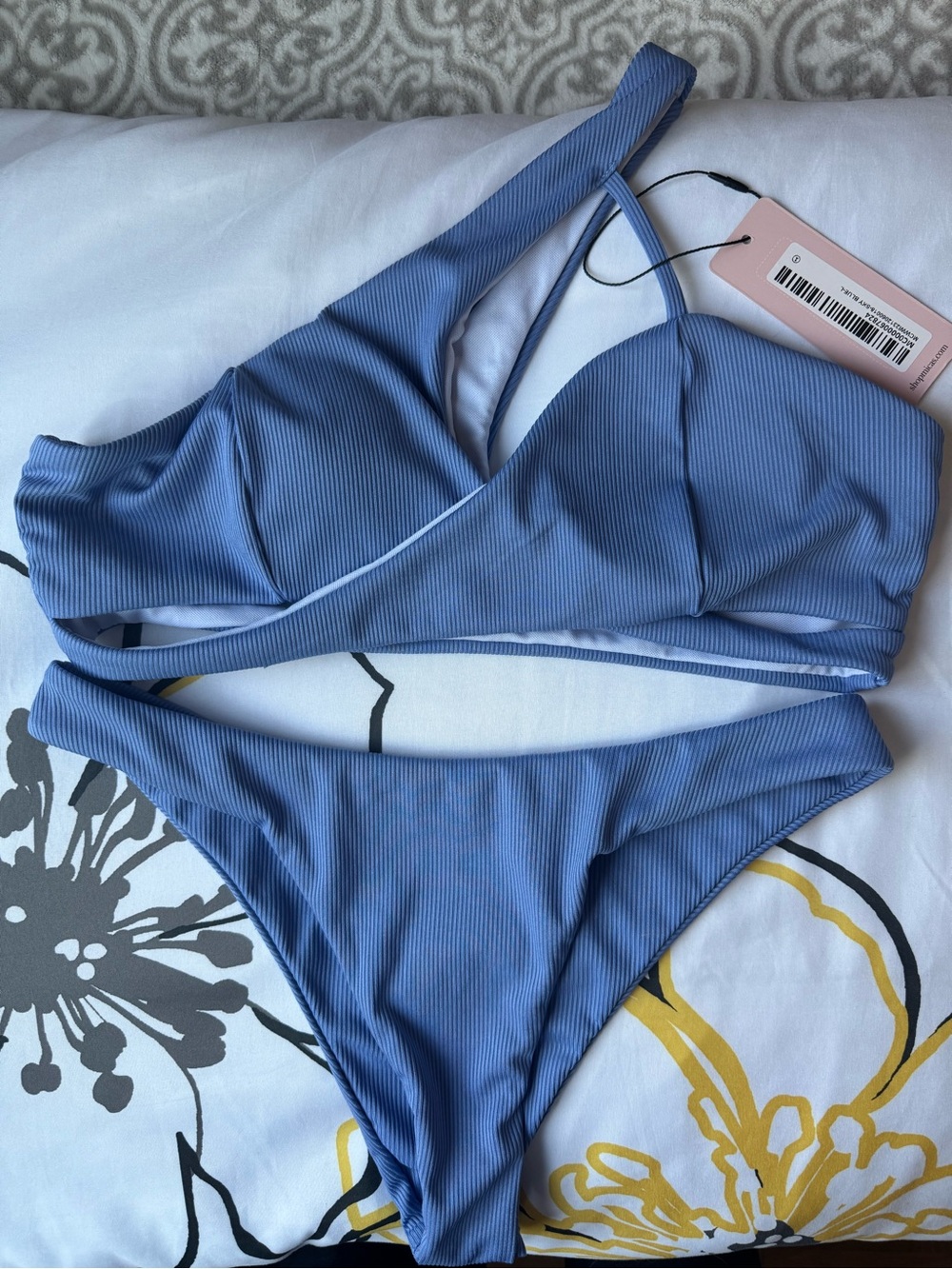 Micas Size Large One-Shoulder Bikini Set - Dusty Periwinkle Blue